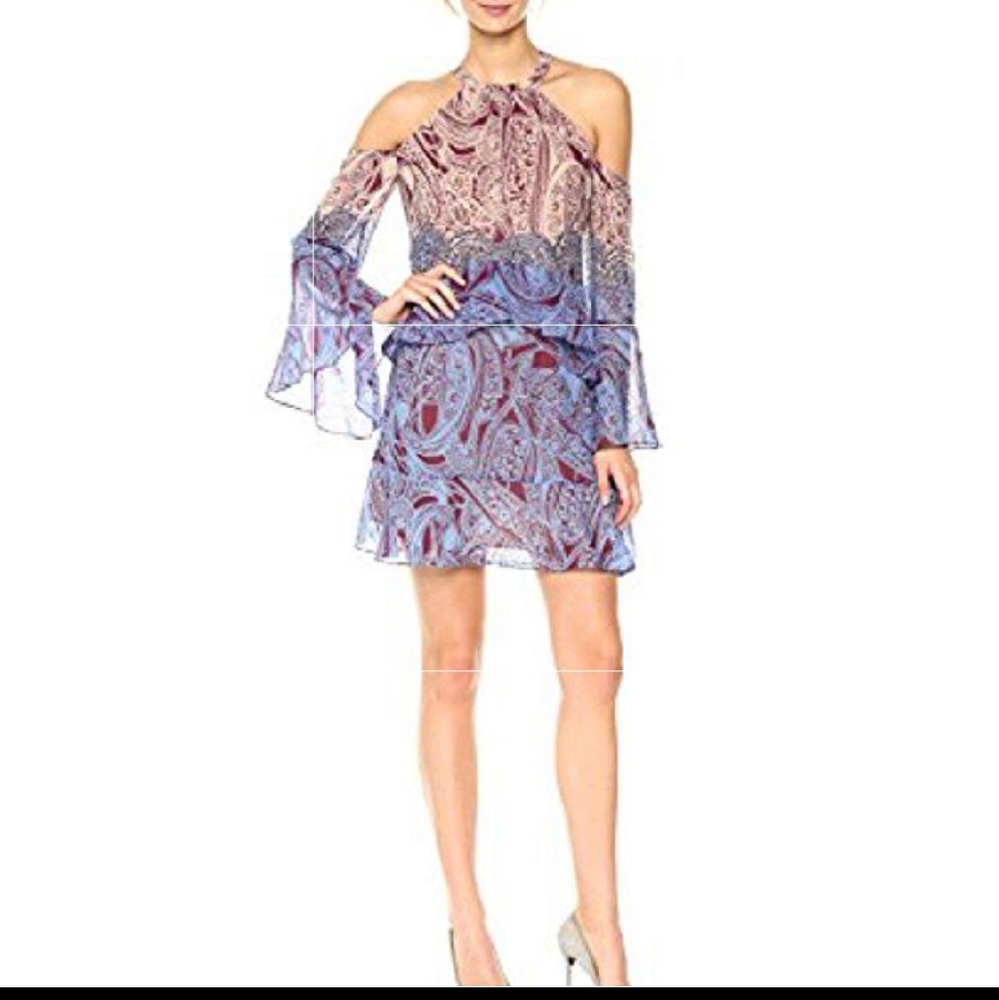 Bcbgmaxazria Mariah Silk Woven Paisley Cold Shoulder Cocktail Dress Size Small